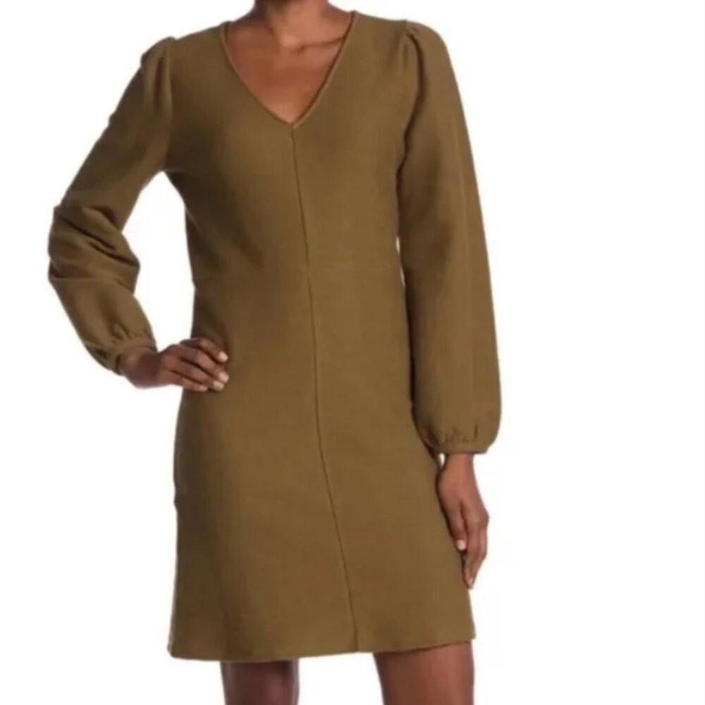 Madewell cotton rib knit v-neck balloon sleeve dress M